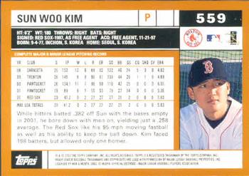 2002 Topps #559 Sun Woo Kim Back