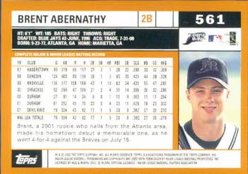 2002 Topps #561 Brent Abernathy Back
