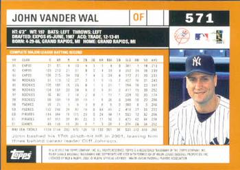 2002 Topps #571 John Vander Wal Back