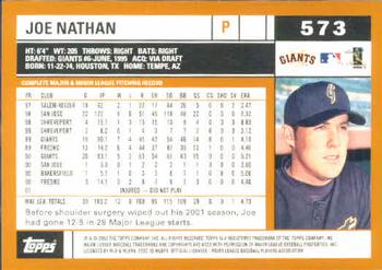 2002 Topps #573 Joe Nathan Back