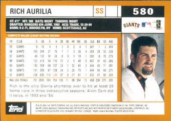 2002 Topps #580 Rich Aurilia Back
