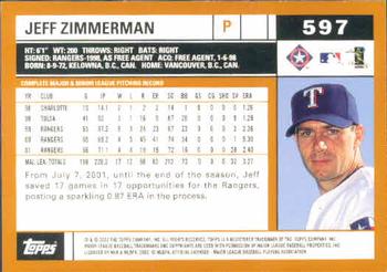 2002 Topps #597 Jeff Zimmerman Back