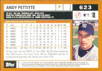 2002 Topps #623 Andy Pettitte Back