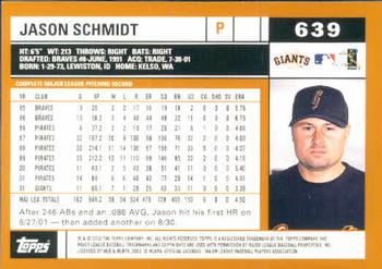 2002 Topps #639 Jason Schmidt Back