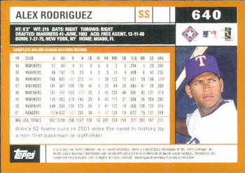 2002 Topps #640 Alex Rodriguez Back