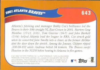 2002 Topps #643 Atlanta Braves Back