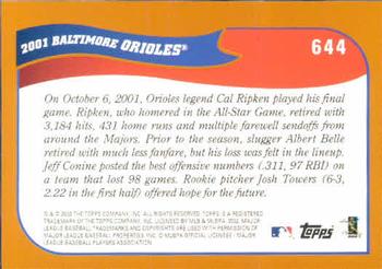 2002 Topps #644 Baltimore Orioles Back