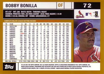 2002 Topps #72 Bobby Bonilla Back