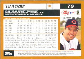 2002 Topps #79 Sean Casey Back