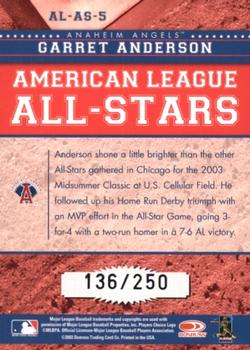 2004 Donruss - All-Stars American League Black #AL-AS-5 Garret Anderson Back