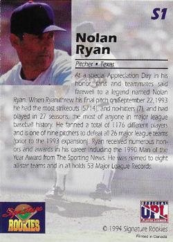 1994 Signature Rookies - 24K Gold Signature #S1 Nolan Ryan Back