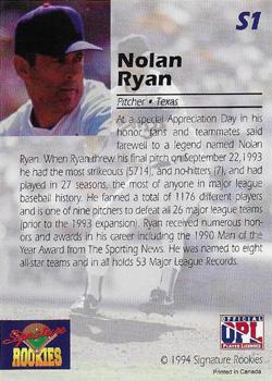 1994 Signature Rookies - 24K Gold Signature #S1 Nolan Ryan Back