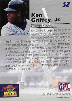 1994 Signature Rookies - 24K Gold Signature #S2 Ken Griffey Jr. Back