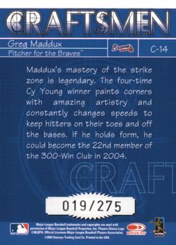 2004 Donruss - Craftsmen Black #C-14 Greg Maddux Back