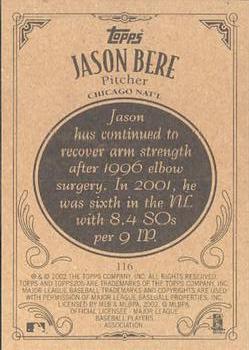 2002 Topps 206 #116 Jason Bere Back