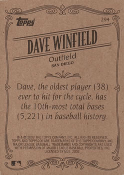 2002 Topps 206 #294 Dave Winfield Back