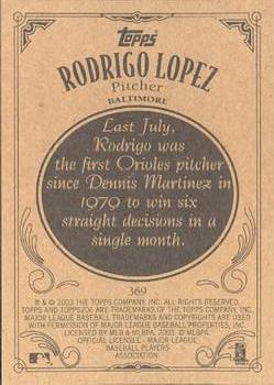 2002 Topps 206 #369 Rodrigo Lopez Back