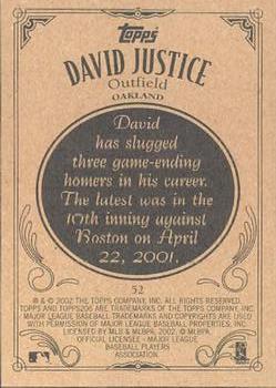 2002 Topps 206 #52 David Justice Back