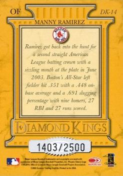 2004 Donruss - Diamond Kings #DK-14 Manny Ramirez Back