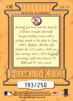 2004 Donruss - Diamond Kings Studio Series #DK-14 Manny Ramirez Back