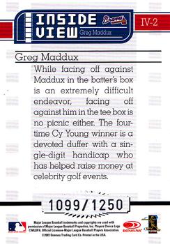2004 Donruss - Inside View #IV-2 Greg Maddux Back
