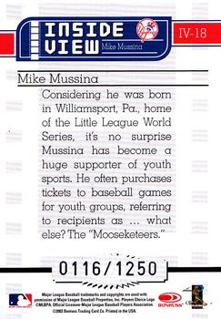 2004 Donruss - Inside View #IV-18 Mike Mussina Back