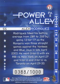 2004 Donruss - Power Alley Blue #PA8 Alex Rodriguez Back