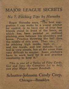 1935 Schutter-Johnson R332 #7 Rogers Hornsby Back