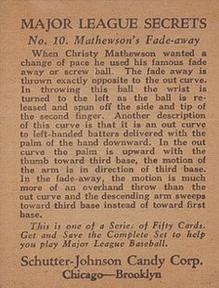 1935 Schutter-Johnson R332 #10 Christy Mathewson Back
