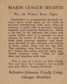 1935 Schutter-Johnson R332 #16 Lloyd Waner / Paul Waner Back