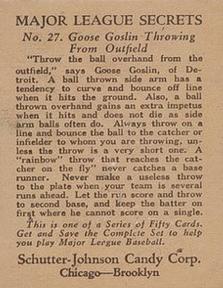 1935 Schutter-Johnson R332 #27 Goose Goslin Back