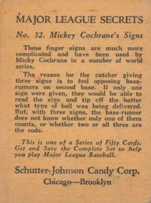 1935 Schutter-Johnson R332 #32 Mickey Cochrane Back