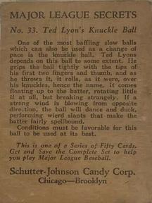 1935 Schutter-Johnson R332 #33 Ted Lyons Back