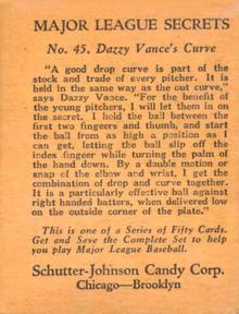 1935 Schutter-Johnson R332 #45 Dazzy Vance Back