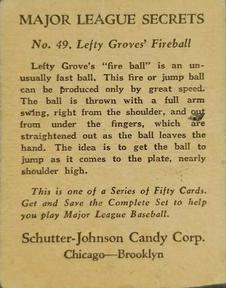 1935 Schutter-Johnson R332 #49 Lefty Grove Back