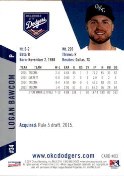 2016 Choice Oklahoma City Dodgers #03 Logan Bawcom Back