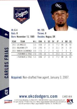 2016 Choice Oklahoma City Dodgers #14 Carlos Frias Back