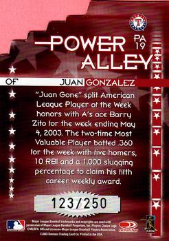 2004 Donruss - Power Alley Purple #PA19 Juan Gonzalez Back