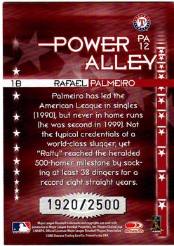 2004 Donruss - Power Alley Red #PA12 Rafael Palmeiro Back