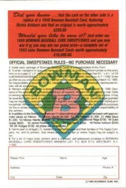 1989 Bowman - Reprint Sweepstakes (Tiffany) #NNO Richie Ashburn Back