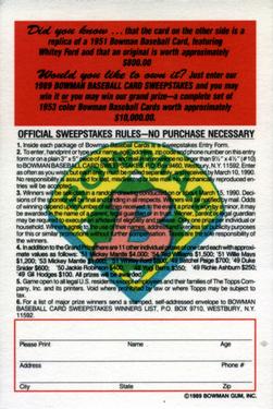 1989 Bowman - Reprint Sweepstakes (Tiffany) #NNO Ed 