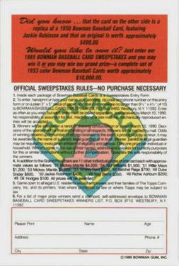 1989 Bowman - Reprint Sweepstakes (Tiffany) #NNO Mickey Mantle Back