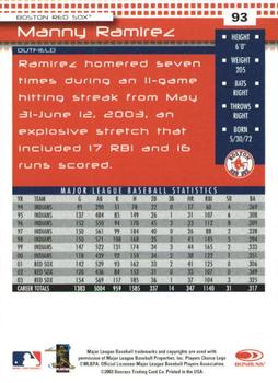 2004 Donruss - Press Proofs Red #93 Manny Ramirez Back