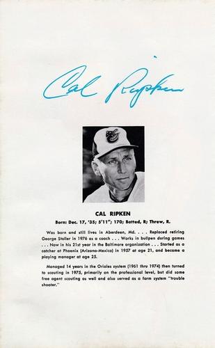 1977 Baltimore Orioles Photo Album #NNO Cal Ripken Back