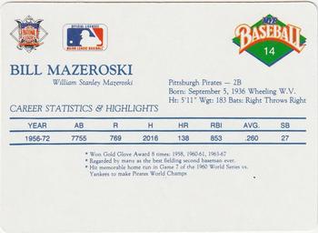 1990 MVP Baseball All-Star Card Game #14 Bill Mazeroski Back