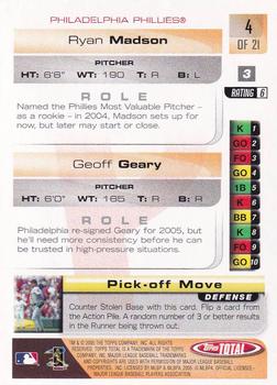 2005 Topps Total Philadelphia Phillies Alumni Night SGA #4 Geoff Geary / Ryan Madson Back