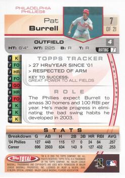 2005 Topps Total Philadelphia Phillies Alumni Night SGA #7 Pat Burrell Back