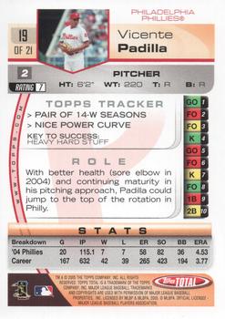 2005 Topps Total Philadelphia Phillies Alumni Night SGA #19 Vicente Padilla Back