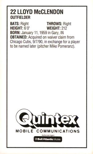 1993 Quintex Pittsburgh Pirates SGA #NNO Lloyd McClendon Back