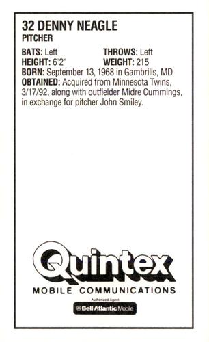 1993 Quintex Pittsburgh Pirates SGA #NNO Denny Neagle Back